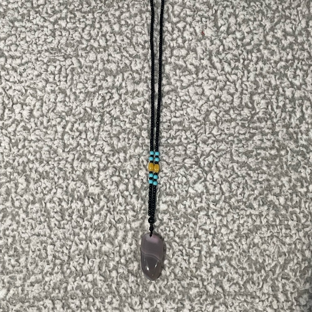 Black Beaded Necklace with Agate Pendant